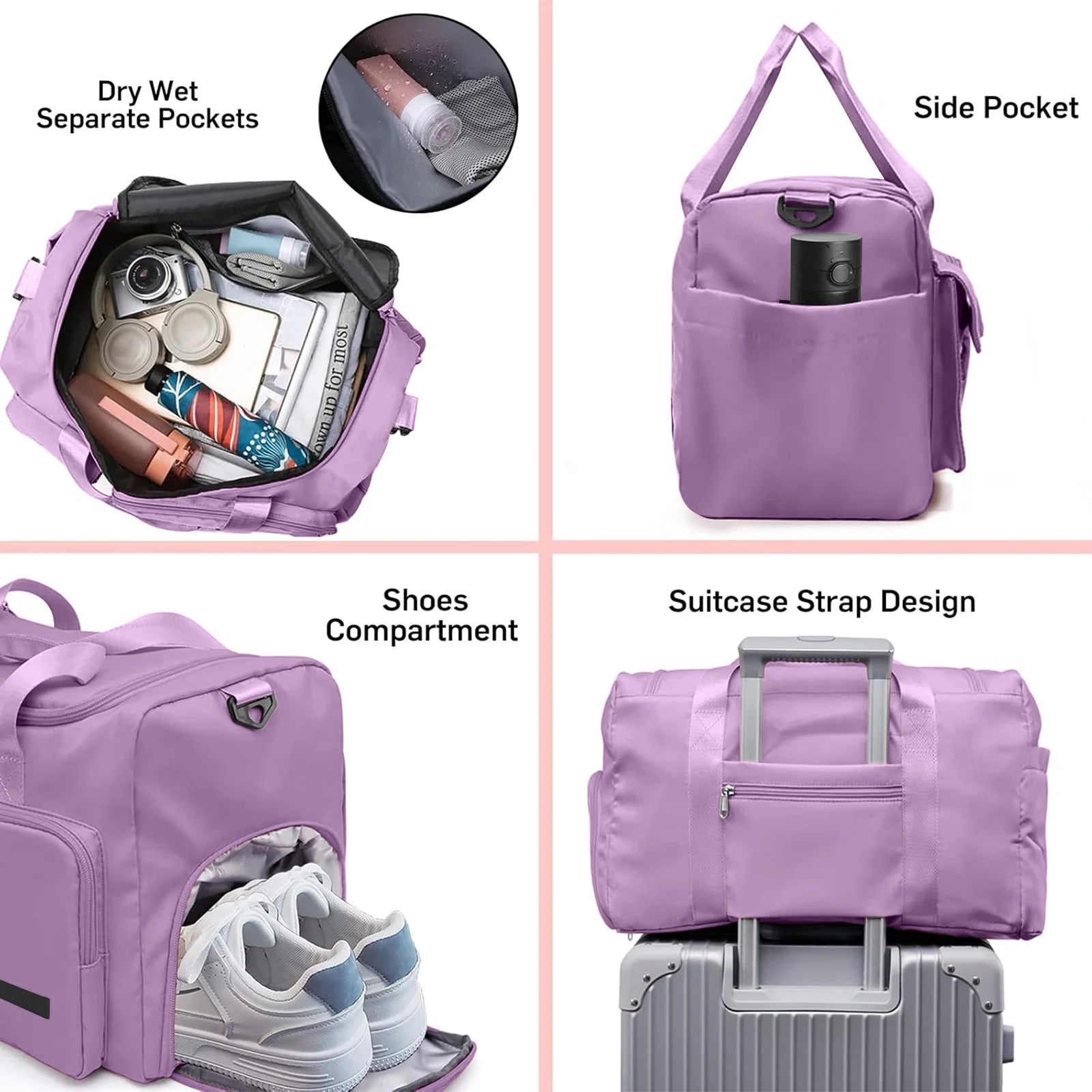 Duffel Bag 4 in 1 Travel Backpack Duffle Bag Weekender Bags for Women Gym Bag with Shoe and Wet Compartment Carry on Dance Bag