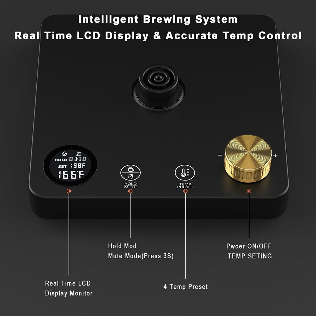1200W Gooseneck Kettle with ±1℉ Temperature Control,Pour over Electric Kettle for Coffee & Tea,Digital Display,4 Temp Preset,12H Keep Warm,100% Stainless Steel,Rapid Heating,1L,Matte Black