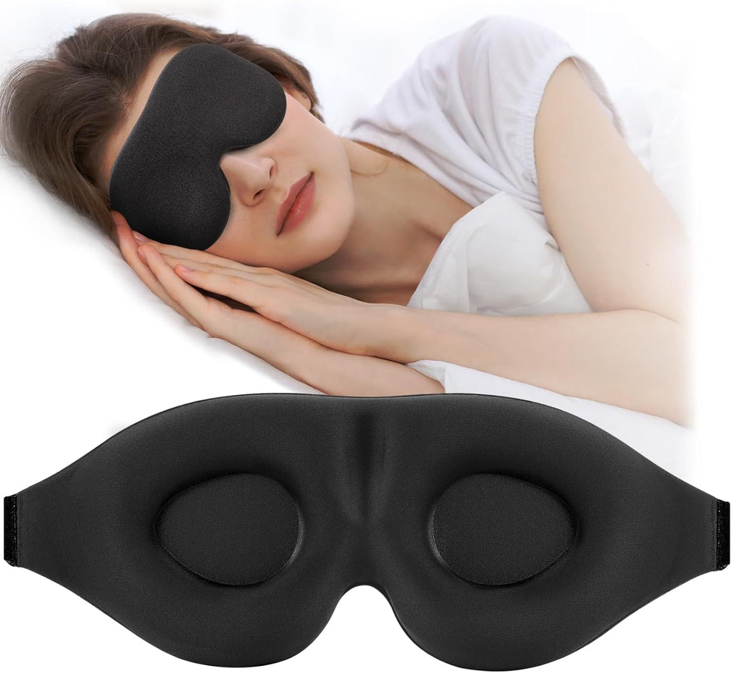 Sleep Mask for Side Sleeper, Light Blocking Eye Mask for Women Men | 3D Contoured Night Blindfold, Luxury Sleeping Eye Cover, Adjustable Strap, Eyeshade for Travel Nap, Flight Essentials, Black