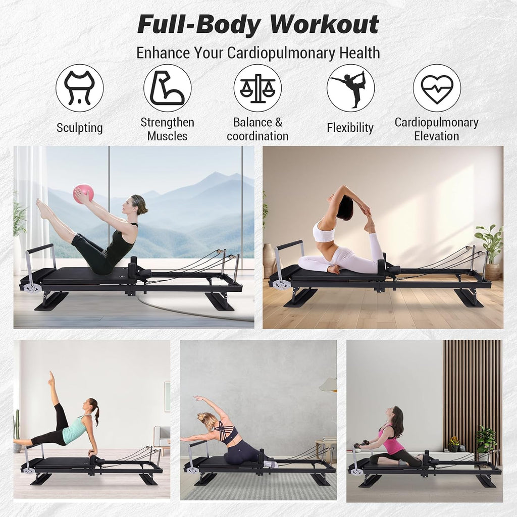 Pilates Reformer Machine for Home, 91" Foldable Pilates Reformer with High & Low Modes, 3-In-1 Reformer Pilates Equipment with Springs, Resistance Cords,