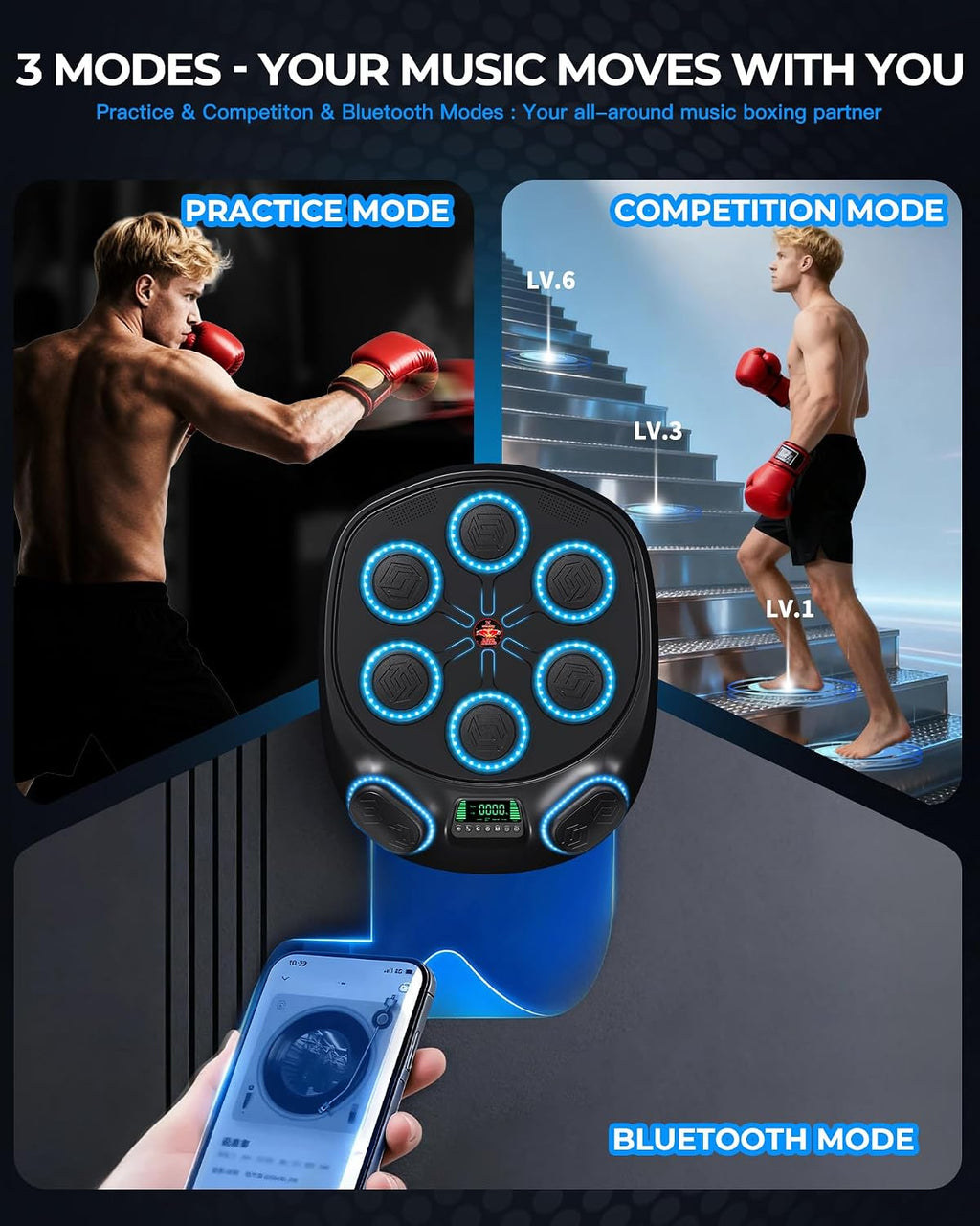 Smart Music Boxing Machine | 8 Target&Interactive Punching Trainer | ABS+EVA+PC Durable Construction | 5 Sensor Chips for Fast Punch Response | Secure Wall Mount | Fun Workout for Kids & Adults
