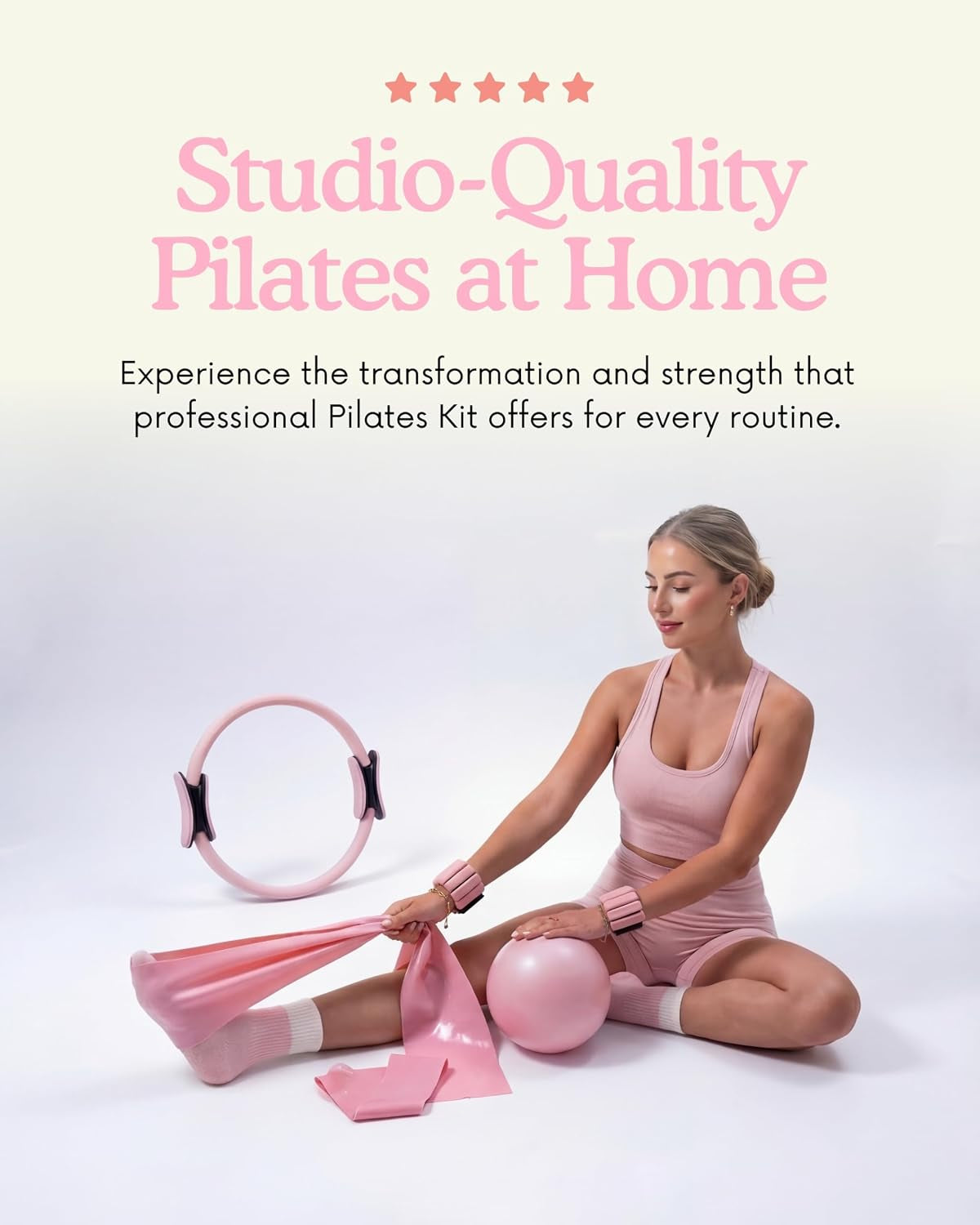 Pilates Kit for Women with Weights, 16 Piece at Home Pilates Workout Equipment Set, Ring and Ball, Bangles, Resistance Bands, Grip Socks, Essentials & Accessories for Beginners