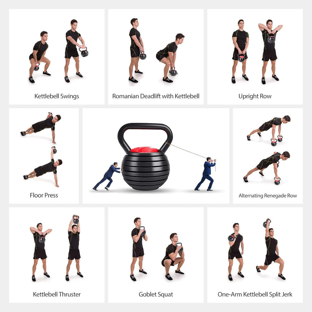 Adjustable Kettlebell Weights Set Cast Iron Exercise Fitness Kettle Ball Grip 5, 8, 9,12Lb Free Weight Men Women Kettlebells for Home Gym Workout Ballistic, Core,Strength Training