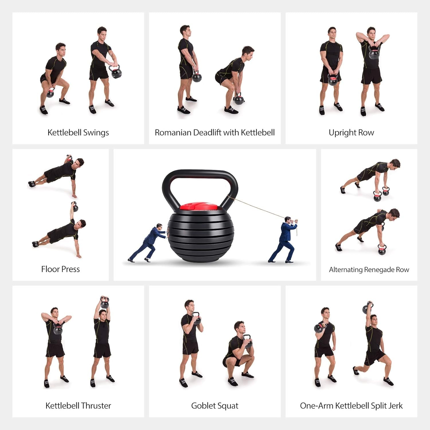 Adjustable Kettlebell Weights Set Cast Iron Exercise Fitness Kettle Ball Grip 5, 8, 9,12Lb Free Weight Men Women Kettlebells for Home Gym Workout Ballistic, Core,Strength Training