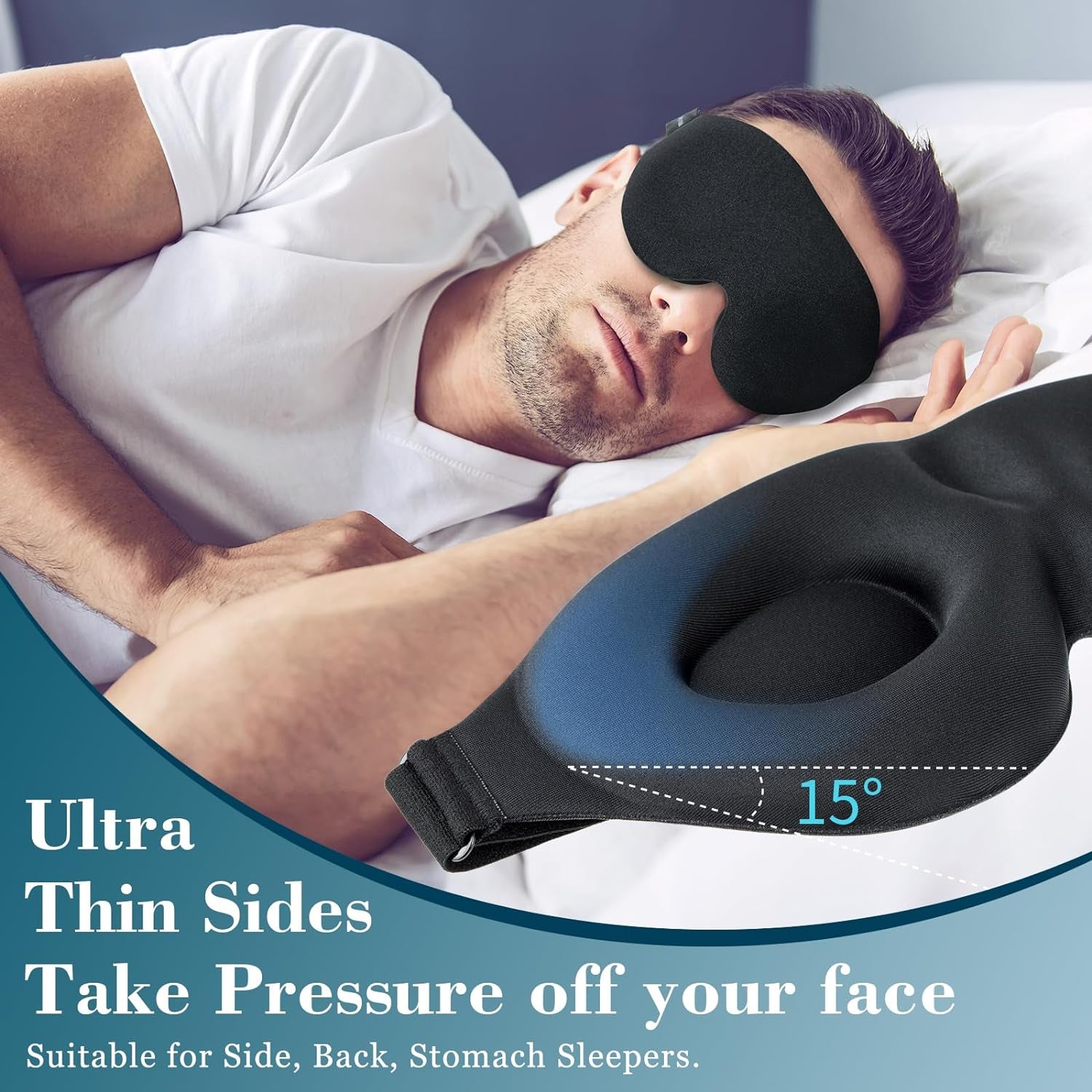 Sleep Mask for Side Sleeper, Light Blocking Eye Mask for Women Men | 3D Contoured Night Blindfold, Luxury Sleeping Eye Cover, Adjustable Strap, Eyeshade for Travel Nap, Flight Essentials, Black