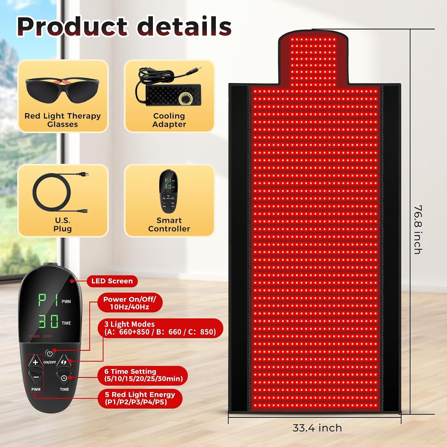 1370 Leds Dual Full Body Red Light Therapy Mat, Red Light Therapy Blanket, 2In1 Leds(660Nm& 850Nm), Premium Leather, Adjustable Timer & Intensity