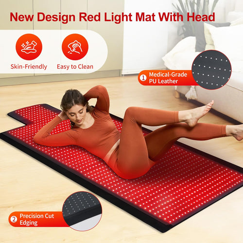 1370 Leds Dual Full Body Red Light Therapy Mat, Red Light Therapy Blanket, 2In1 Leds(660Nm& 850Nm), Premium Leather, Adjustable Timer & Intensity