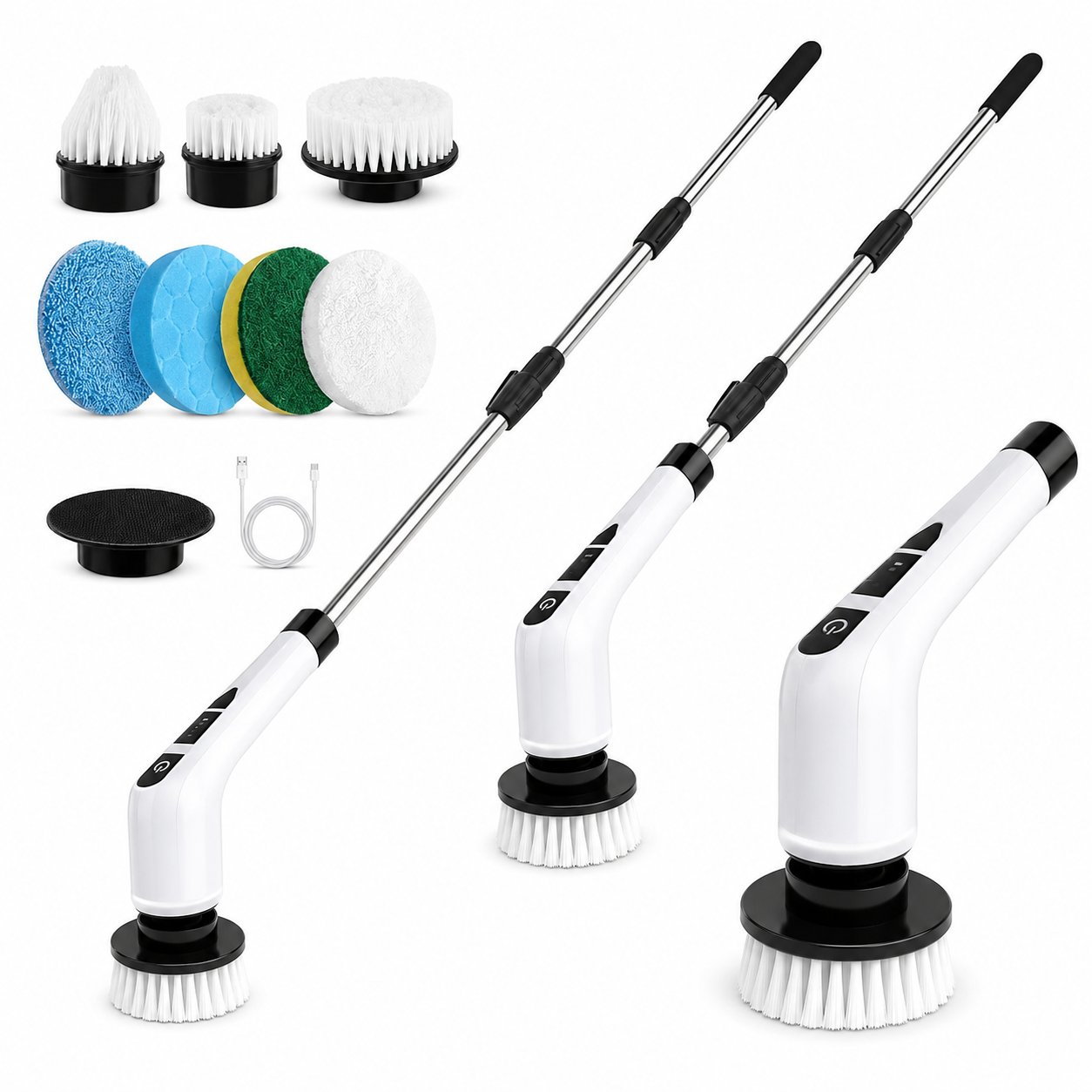 Electric Cleaning Brush, Wireless Electric Rotating Scrubber, 7 Brush Heads and Adjustable Extension Handle, Bathroom Cleaning